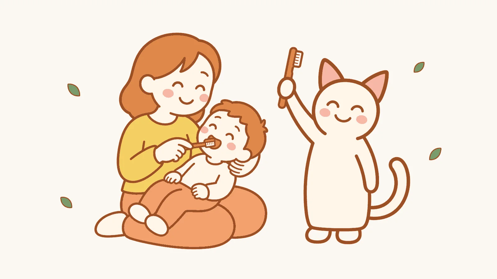 保護者が子どもの仕上げみがきをしている場面のイラスト